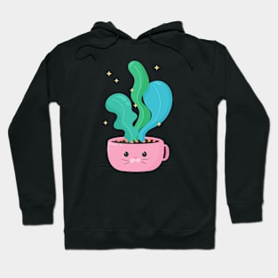 Kitty cup with green plant Hoodie